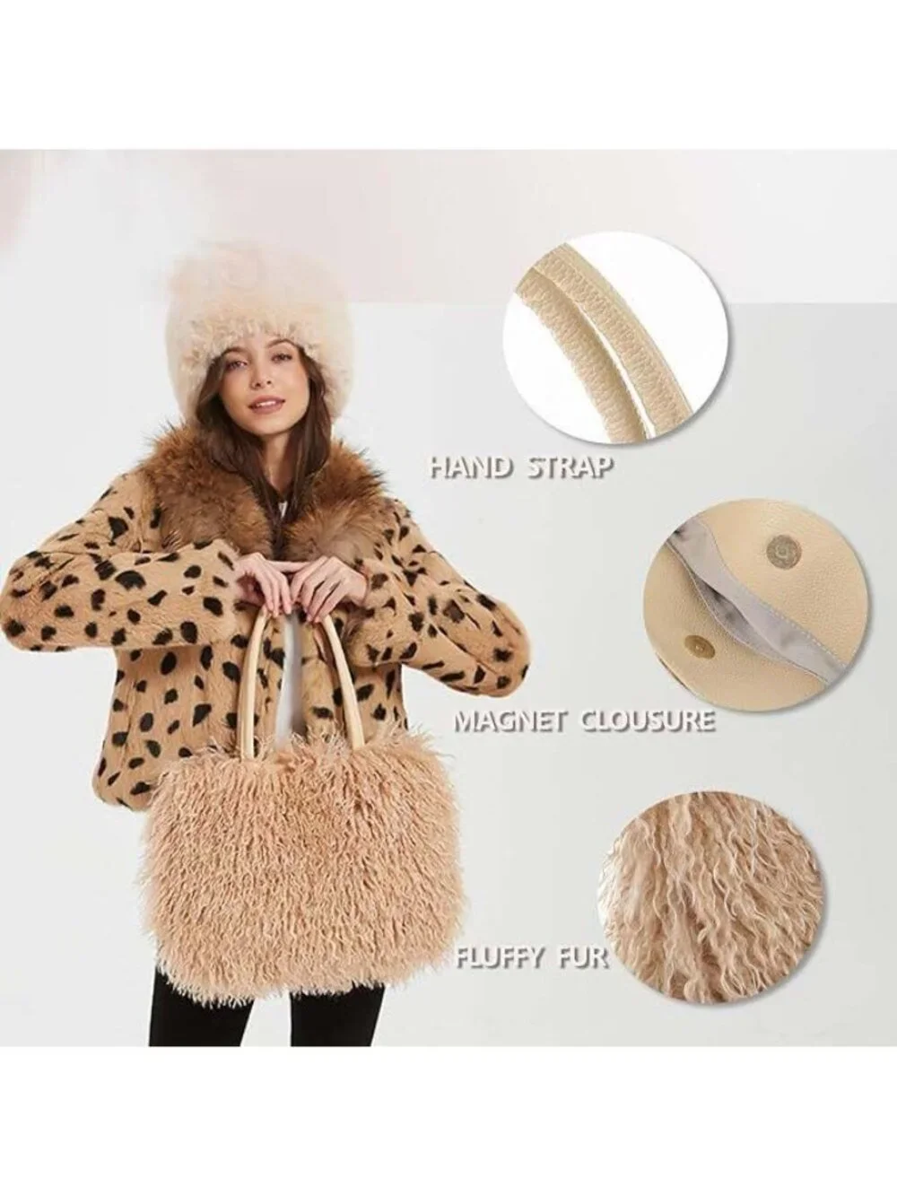 Women's Fuzzy Tote Bag Curly Handbag Furry Shoulder Bag Large Plush Top Handle